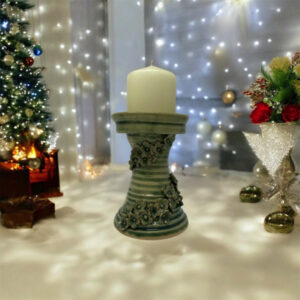 Handmade ceramic candle stand- Green Vine